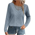 Women's Long Sleeve Tops UK Clearance Elegant Dressy Tunic Tops Waffle Tshirts Plain Loose Casual Sweatshirt for Women UK Crewneck Pullover Tops Lace Blouse Ladies Work Officce Tee Shirts