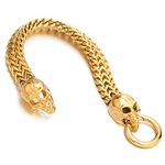 COOLSTEELANDBEYOND Gothic Mens Gold Stainless Steel Skull Franco Link Curb Chain Bracelet with Spring Ring Clasp 8.5 Inches(CA)