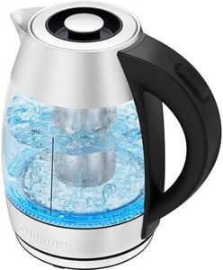 Chefman Glass Electric Kettle with Tea Infuser, 1.8L, LED Indicator Light, Removable Lid for Easy Cleaning, Auto Shut Off & Boil-Dry Protection, BPA Free, Electric Tea Kettle, 2200W, Stainless Steel