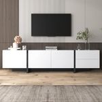 BTM TV Stand, TV Stand Cabinet,TV cabinet, low panel with colorblocked legs in high-gloss white and black, with doors and drawers, doors with shelves. Simple line design,190x35x45cm