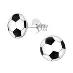 Zenvie Football Stud Earrings with Gift Box - 8 x 8mm – Black White Sterling Silver Sports