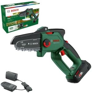 Bosch 18V Cordless Brushless Compact Chainsaw Pruning Saw For Cutting Wood, With 2.5 Ah Battery & Charger (EasyChain 18V-15-7). Made in Europe