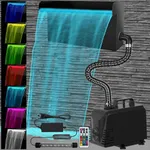 AquaMiracle All-in-1 Pond Waterfall Kit with LED Lights, 12" Stainless Steel Spillway with 660GPH Water Pump, Lighted Waterfall Fountain Outdoor for Water Garden, Backyard, Pool