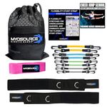 Kinetic Bands Cheer Combo Flexibility Fitness Training Kit (Leg Resistance Bands, Stunt Strap, Training DVD) From Myosource (Under 110 Pounds (Pink Stunt Strap))