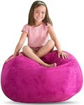 Creative QT Stuff ’n Sit Extra Large 38’’ Bean Bag Storage Cover for Stuffed Animals & Toys, Giant Beanbag Chair for Plush, Toddler & Kids Rooms Bedroom Organizer for Christmas, Hot Pink Corduroy