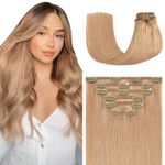 Clip in Hair Extensions 70G Golden Brown100% Remy Human Hair Extensions 7A Soft Silky Straight 7pcs 16clips for Women(18 Inch #12)