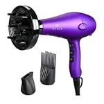 Lightweight Powerful Hair Dryer 1875W Fast Drying Ceramic Blow Dryer Pro Salon Negetive Ion Hair Blow Dryer Strong Air Flow 2 Speed and 3 Heat Settings DC Motor with Concentrator & Diffuser & Comb, Matte Purple