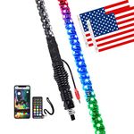 Yiswhis 2PCS 2FT 360° Spiral LED Dancing Whip Lights Can Controlled by Remote and APP Simultaneously LED Whip Lights for UTV, ATV, Off Road, Truck, Sand, Buggy Dune, RZR, Can-am, Boat