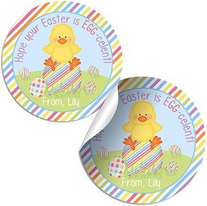 Egg-Celent Easter with Chick Personalized and Custom Easter Stickers, Set of 40 2 inch Round Stickers for Gifts