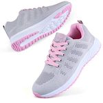 Youecci Womens Sneakers Lightweight Ladies Indoor Outdoor Cross Trainers Casual Lace Up Shoes Fitness Sport Walking Running Shoes Grey Pink 7.5, Manufacturer Size 41