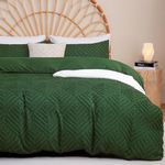 TOCOMOA Dark Green Duvet Cover Queen Size, Boho Tufted 100% Microfiber 3 Pieces Comforter Cover Set, Soft Embroidery Textured Geometric Bedding Set, 1 Duvet Cover 90x90 Inches and 2 Pillowcases