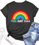 Auntie T Shirt Women Cute Love Heart Print Bless Aunt Tops Tees Casual Short Sleeve Vacation Shirts Tops, Pride, XX-Large