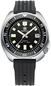 Steeldive Men Watch Automatic 1970 SD1970 Wristwatch NH35 Movement 200M Diving Watches (Black-Rubber)