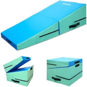 Triclicks Foldable Incline Gymnastics Mat, Wedge Gymnastics Mat, Cheese Wedge Skill Shape Tumbling Mats with Carry Handle, 60 x 60 x 43cm, Yoga Mats for Home Fitness Aerobic Exercise (Blue)
