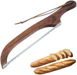 FUNFDWU bow bread knife, 16" Wooden Handle bread cutter with Leather Hanging Strap Serrated bread Saw knife for homemade bread sourdough, right handed bread bowl knife with Cover & Linen Storage Bag