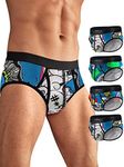 CONKEND Men's Underwear Briefs Bamboo Rayon or Cotton Briefs for Men Soft Breathable Comfy U Pouch Brief Multipack, B12:Cotton Printed 4 Pack (Fly), X-Large