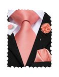 Hi-Tie Ties for Men Tie and Lapel Pin Set Paisley Stripe Necktie Handkerchief Cufflink Wedding Party,Coral Pink