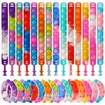 28 Pack Pop Bracelet Fidget Toy, Push Bubble Sensory Adjustable Wristband Bracelet Toy, Stress Relief Silicone Fidget Bulk Toy for Kids and Adults Classroom Prizes Party Gifts