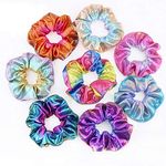 Hair Scrunchies, 8 Pack Shiny Metallic Scrunchies Elastic Hair Ties Colorful Mermaid Hair Bands Ponytail Holders Soft Hair Scrunchy Bobbles Hair Accessories for Women Girls, Gym Dance Party or Club