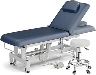 Icoget Electric Lift Massage Table Bed and Stool, Spa Facial Treatment Table w/Face Hole, Adjustable Backrest Medical Table Beauty Beds for Esthetician, Wax, Lash Extension, Gery Blue