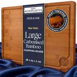 Deer & Oak Large Carbonised Cutting Board 38 x 25 x 2cm, Pre-Oiled Wooden Bamboo Chopping Board for Carving Meat, Fish, Vegetables, Fruits, Cheese, Bread