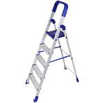 CIPLAPLAST Home Pro 5 Steps Ladders for Home Use | High Strength Heavy Duty Multipurpose | 5 Step Stairs Aluminum Finish Ladder with Platform | Anti Skid Folding Ladder
