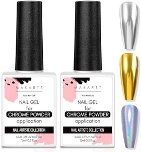 Makartt Gel Top Coat for Chrome Nail Powder - 2 Pcs 15ml Clear No Wipe High Gloss Top Coat Gel Nail Polish Mirror Shine Long Lasting Easy Application, Soak off UV Lamp, DIY Home Salon Art Design