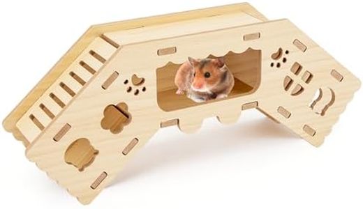 3-Fold Wooden Hamster Hideout with Secret Tunnel - Multi-Chamber Hamster House for Dwarf Hamsters, Gerbils, Mice & Small Pets - Chew-Proof Natural Wood Habitat with Climbing Ladder & Peep Holes