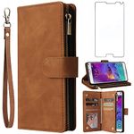 Asuwish Compatible with Samsung Galaxy Note 4 Wallet Case Tempered Glass Screen Protector and Flip Cover Card Holder Stand Cell Phone Cases for Glaxay Note4 Gaxaly N910A Not Notes Four Women Men Brown