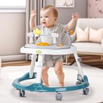 Baybee Windy 2 IN 1 Baby Walker for Kids, Foldable Round Kids Walker with 2 Height Adjustable | Activity Walker for Baby with Musical Toy Bar & Light | Push Walker Baby 6-18Months Boy Girl (DarkGreen)