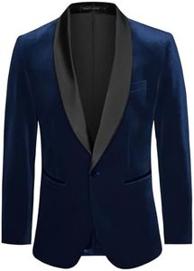 GRACE KARIN Mens Velvet Suit Jacket One Button Shawl Lapel Slim Fit Blazer Sport Coat Dinner Party Prom Wedding Tuxedo Navy Blue