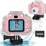 Seckton Kids Camera Waterproof for Girls 3-12 Year Old Children's Day Birthday 1080P Children Digital Camera Underwater HD Video Toddler Camera Toys 2 Inch Screen with 32GB Card (Pink)