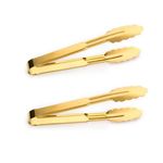 2-Pack 9 Inch Gold Serving Tongs Barbecue Food Tongs Buffet Tongs Non-slip & Easy Grip Stainless Steel Gold Kitchen Cooking Tongs, Salad, Bread, Ice, Frying,Grilling,Pastry,Oven