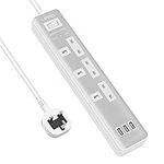 LIPWEL Extension Lead 1000J Surge Protector 3 USB Ports Power Strip 6FT Extension Cord White Overload Multiple Outlets