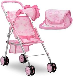 My First Baby Doll Stroller for Girls, Toddler Play Toy Foldable Buggy Carriage for Kids with Canopy Storage Basket Travel Diaper Bag - Pink