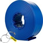 VEVOR Discharge Hose, 51 mm x 32 m, PVC Fabric Lay Flat Hose, Heavy Duty Backwash Drain Hose with Clamps, Weather-Proof & Burst-Proof, Ideal for Swimming Pool & Water Transfer, Blue