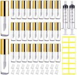 AMORIX 50PCS Mini 1.2ml Lip Gloss Tubes with Wand Empty Lip Gloss Containers Refillable Travel Lip Balm Tubes for Samples with 5ml Syringes DIY Lip Gloss Base + Labels (Gold)