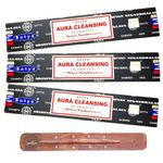 Satya Nag Champa Aura Cleansing Incense Sticks | x3 pack | with SAMASIA incense sticks holder | Used for Aromatherapy, Yoga, Meditation and Relaxation