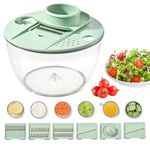 CHIDDHAN 5L Salad Dryer Bowl Multifunctional Salad Processer Bowl with 6 in 1 Food Processer Blades Large Capacity Salad Dryer Bowl with Crank Handle Kitchen Vegetable Salad Dryer