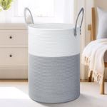 BRISHTl Large Laundry Hamper, Tall Woven Rope Storage Basket For Blanket, Toys, Dirty Clothes In Living Room, Bathroom, Bedroom (Design-18, 14" X 18")