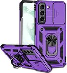 for Samsung Galaxy S22 Case with Camera Lens Cover HD Screen Protector, Dual Layer Military-Grade Drop Tested Magnetic Ring Holder Kickstand Protective Phone Case for Samsung Galaxy S22 5G (Purple)