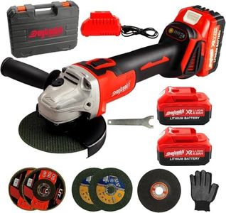 DOGTOOTH 21V Cordless Angle Grinder Kit with 10000 RPM Brushless Electric Motor, 4-1/2 Inch with 2x 4.0 AH Battery,Fast Charger, Easy Handle with 4pcs Cutting Disc and 1pcs Grinding Disc in Tool Bag