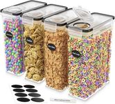 DWËLLZA KITCHEN Cereal Containers Storage - 4 Pack Cereal Dispenser Airtight Food Storage Containers BPA-Free Pantry Organization and Storage, Canister for Flour & Sugar 1 Marker 8 Labels (135.2oz)