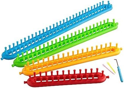 The Quilted Bear Long Knitting Loom Set - Easy Knit 4 Piece Peg Loom with 2 Pins, Loom Knitting Hook Tool & Instruction Leaflet for Scarves, Hats & More!