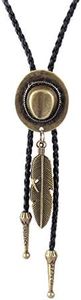 COOLLA Bolo tie- Handmade Hat Feather Western Cowboy Black Vintage Pendant for WomenMen (Bronze)