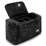 KXKS. (Kicks Kase) Camo Premium Sneaker Bag & Travel Duffel Bag - 3 adjustable compartment dividers - For shoes, clothing and gym, Black Camo/Black, Sneaker Duffel