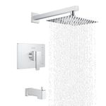 KENES Polished Chrome Tub and Shower Trim Kit, Shower Faucet with 8-Inch Rain Shower Head, Modern Single-Spray Shower Faucet Set, KE-6024A-5 (Shower Valve Included)