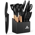 ACOQOOS Knife Set with Kitchen Utensils Set, 18-Piece Kitchen Knife Sets Includes 10-Piece Kitchen Knives & 6-Piece Silicone Kitchen Utensils for Slicing, Dicing, Storing