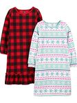 Simple Joys by Carter's Girls' Little Kid 2-Pack Fleece Nightgowns, Fair Isle/Buffalo Check, 4-5