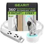 GearIT 360° Rotating Flat Plug Extension Cord (2ft, White) Multi 3-Outlet Extension 16 AWG Wire, Adapter for Small Spaces, Right Angle Socket, ETL Certified - 2 Feet